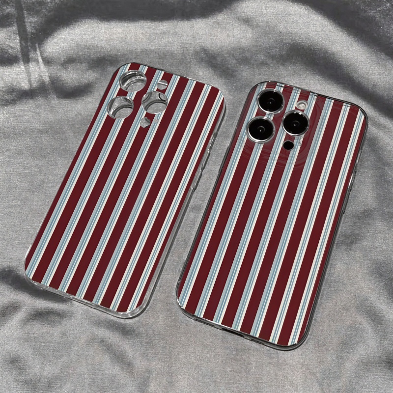 Apple Iphone 15 - Bordo Mavi Çizgili Desenli Yumuşak Telefon